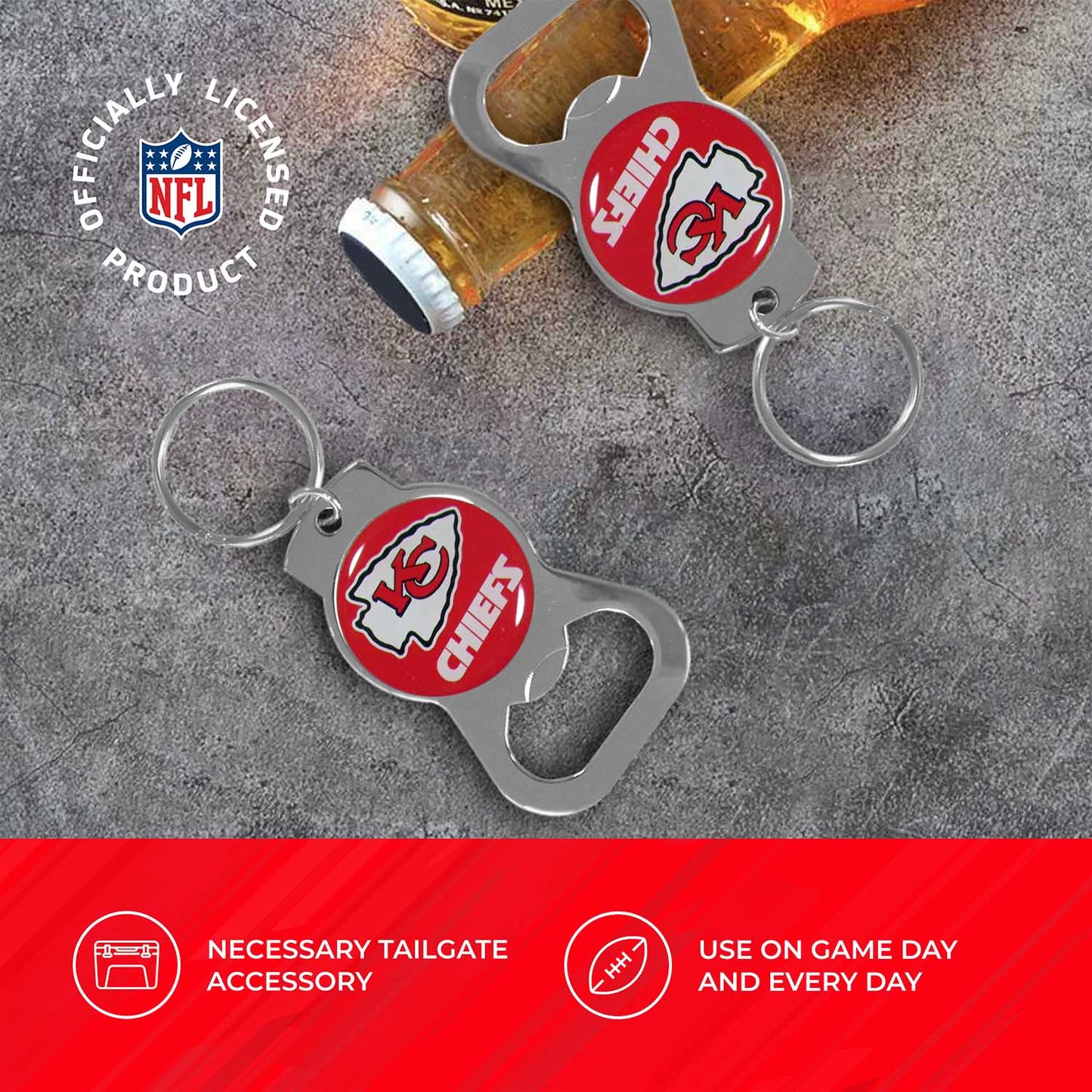 Kansas City Chiefs NFL Bottle Opener Keychain Bundle - Black