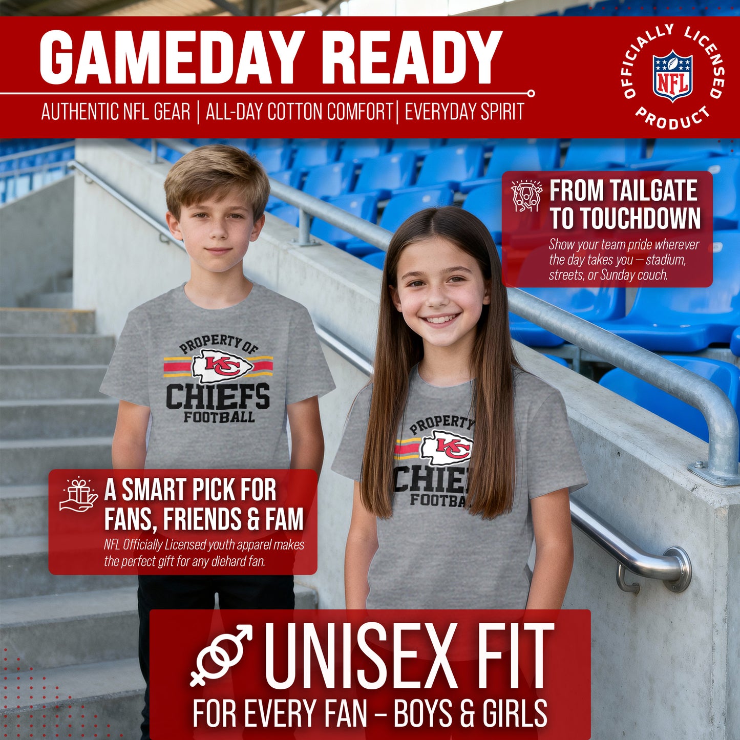 Kansas City Chiefs NFL Youth Property Of Short Sleeve Lightweight T Shirt - Sport Gray