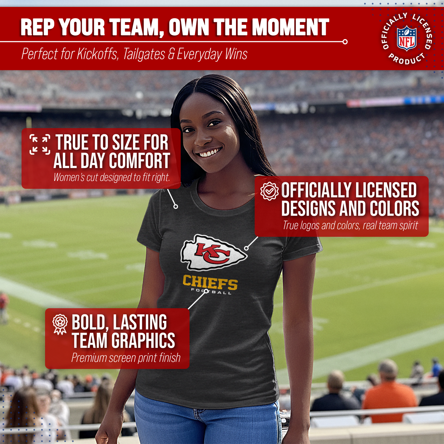 Kansas City Chiefs Women's NFL Ultimate Fan Logo Short Sleeve T-Shirt - Black