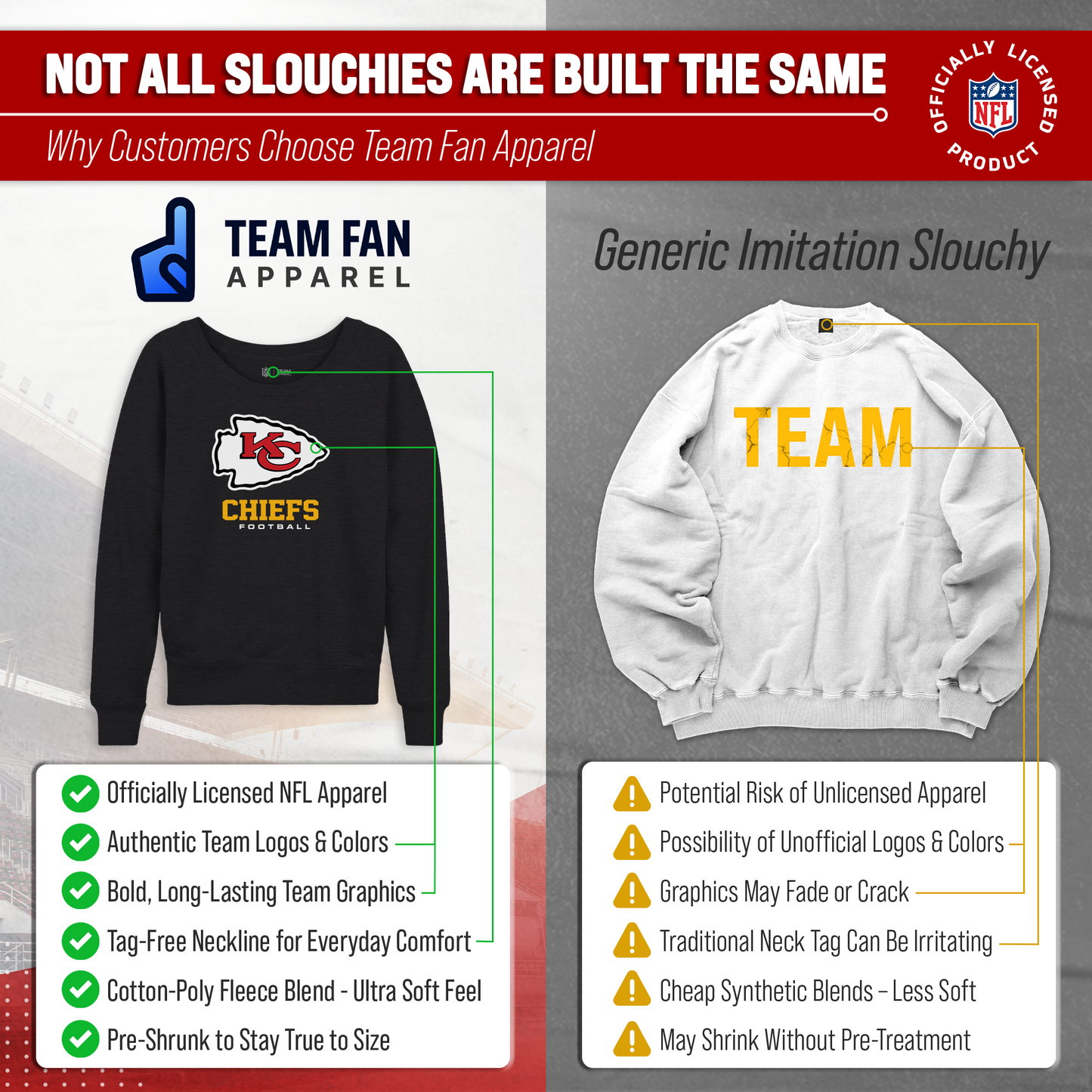 Kansas City Chiefs Women's NFL Ultimate Fan Logo Slouchy Crewneck -Tagless Fleece Lightweight Pullover - Charcoal