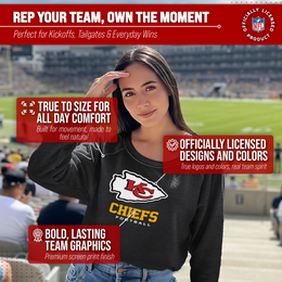 Kansas City Chiefs Women's NFL Ultimate Fan Logo Slouchy Crewneck -Tagless Fleece Lightweight Pullover - Charcoal