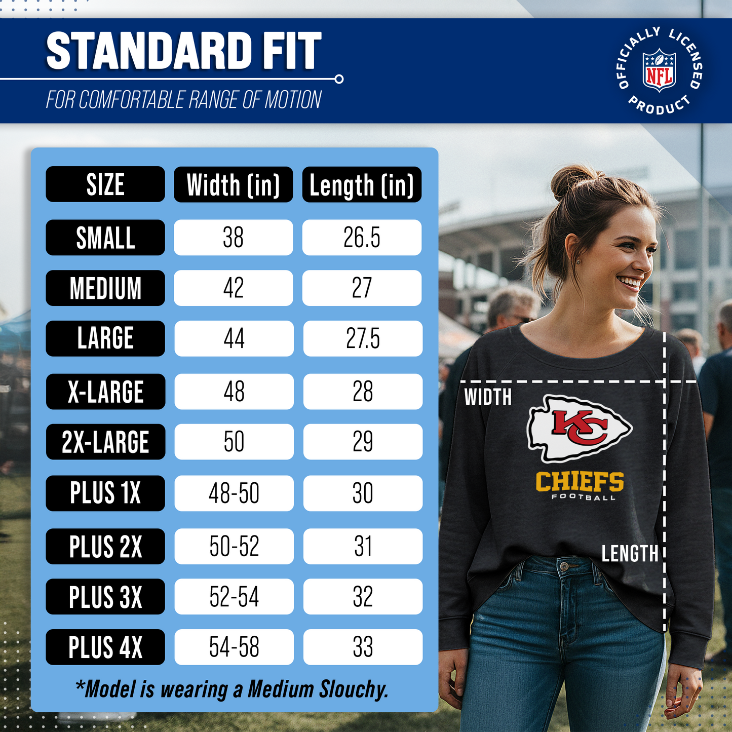 Kansas City Chiefs Women's NFL Ultimate Fan Logo Slouchy Crewneck -Tagless Fleece Lightweight Pullover - Charcoal