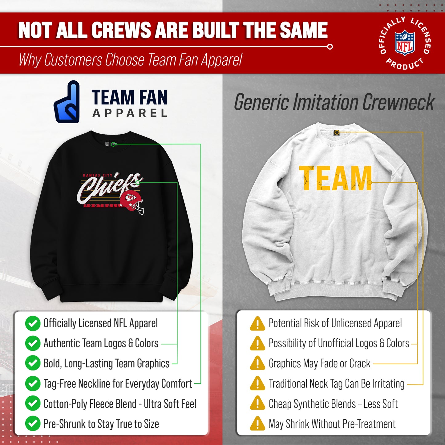 Kansas City Chiefs Womens NFL Scrimmage Line Crewneck Pullover - Black