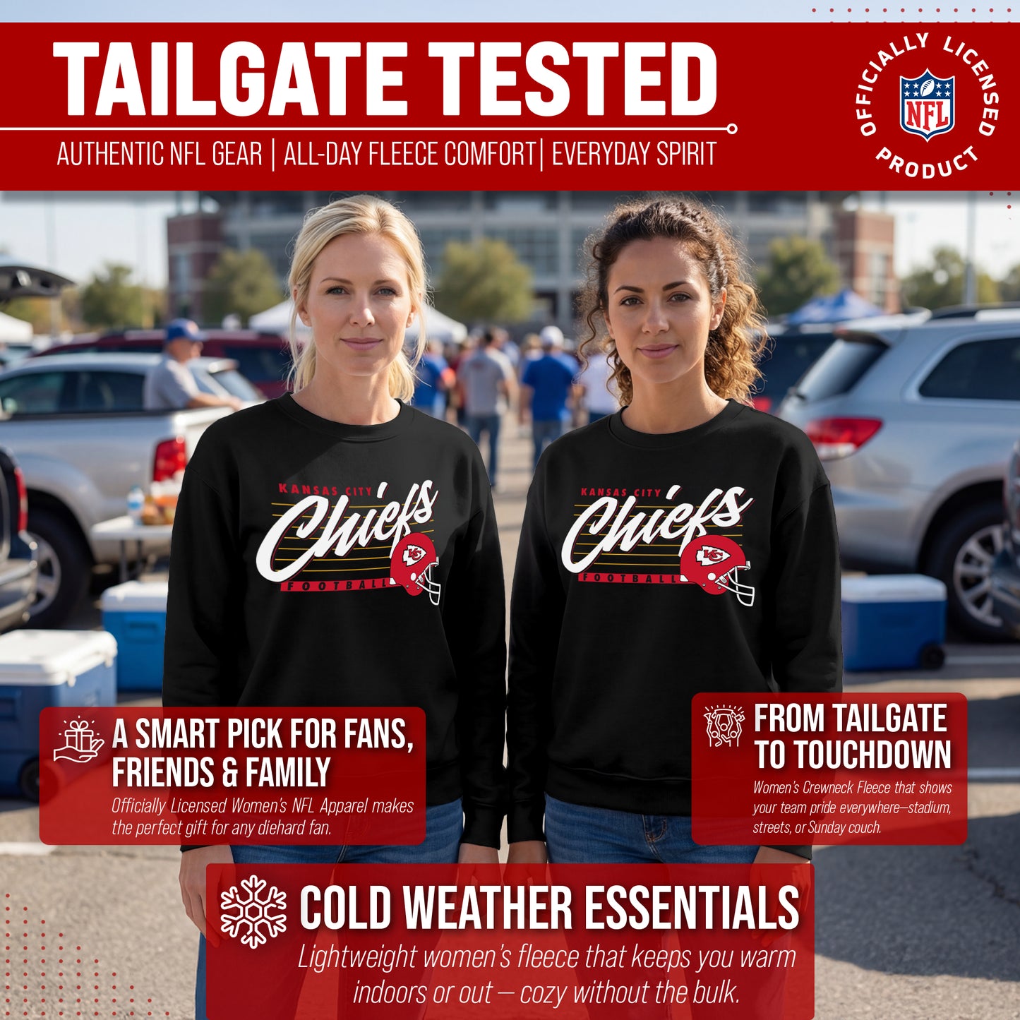 Kansas City Chiefs Womens NFL Scrimmage Line Crewneck Pullover - Black