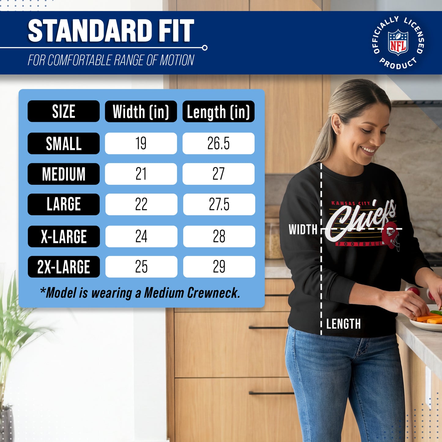 Kansas City Chiefs Womens NFL Scrimmage Line Crewneck Pullover - Black