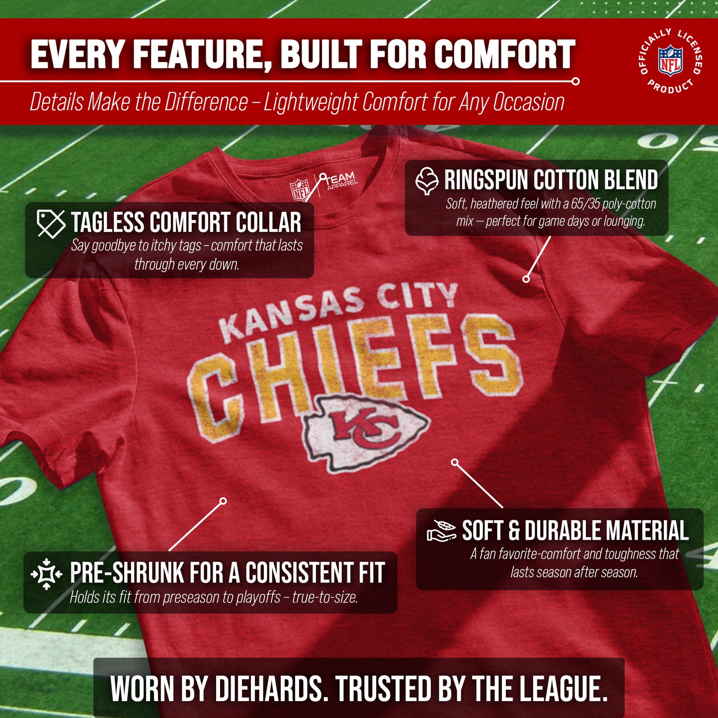 Kansas City Chiefs NFL Starting Fresh Short Sleeve Heather T-Shirt - Red