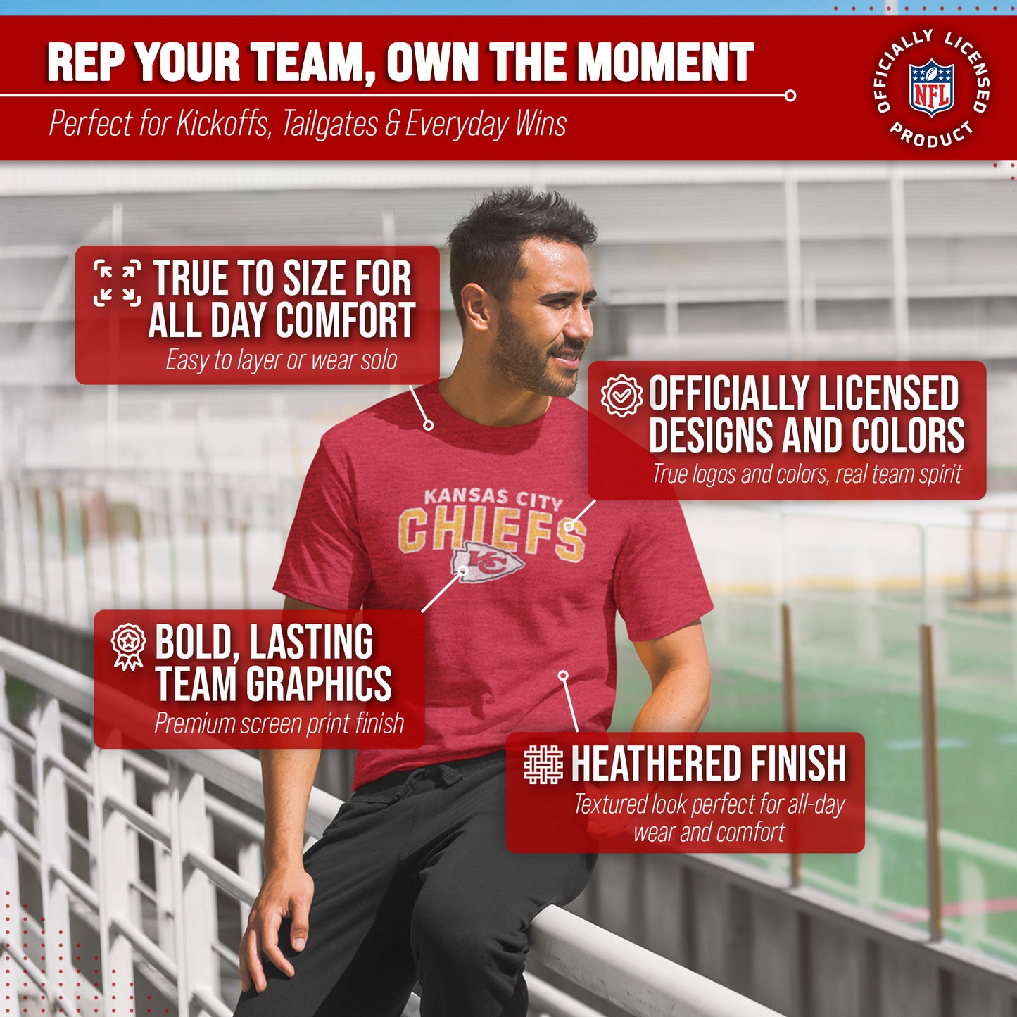 Kansas City Chiefs NFL Starting Fresh Short Sleeve Heather T-Shirt - Red