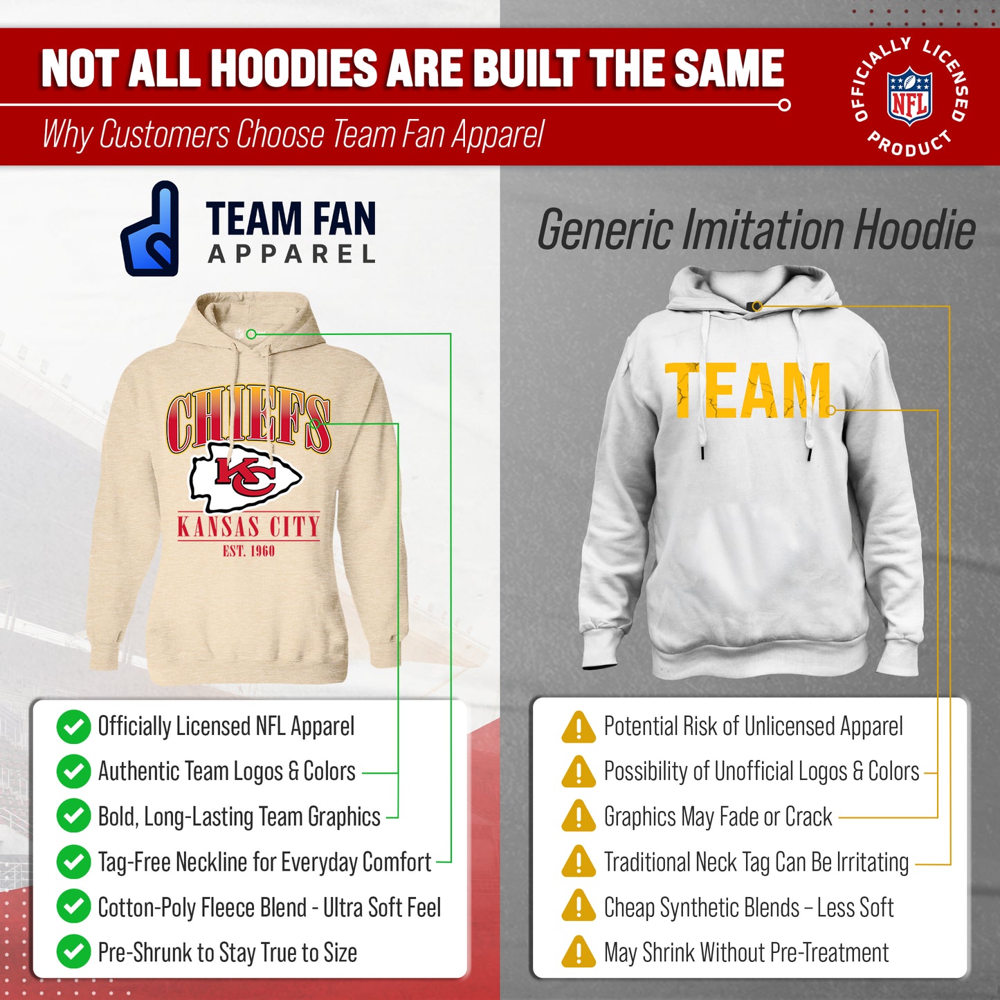 Kansas City Chiefs Ladies NFL Starstruck Fleece Pullover Hooded Sweatshirt - Cream