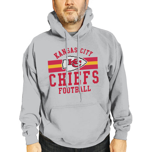 Kansas City Chiefs NFL Team Stripe Hooded Sweatshirt- Soft Pullover Sports Hoodie For Men & Women - Sport Gray