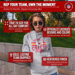 Kansas City Chiefs NFL Team Stripe Hooded Sweatshirt- Soft Pullover Sports Hoodie For Men & Women - Sport Gray