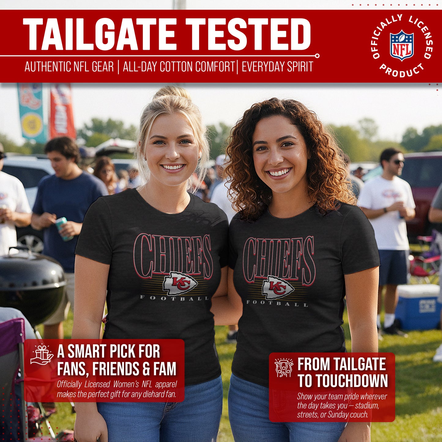 Kansas City Chiefs NFL Womens Overtime Blueprint Tag-Less T-Shirt - Black