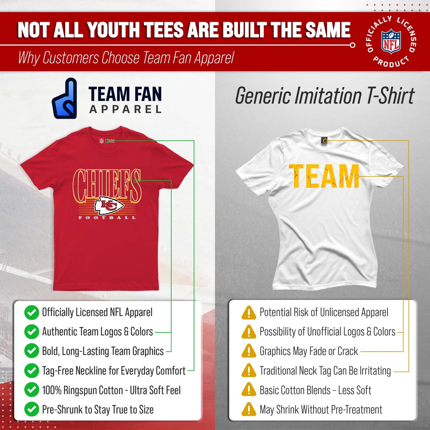 Kansas City Chiefs NFL Youth Overtime Blueprint Football T-Shirt Unisex Tag Free Comfortable - Red
