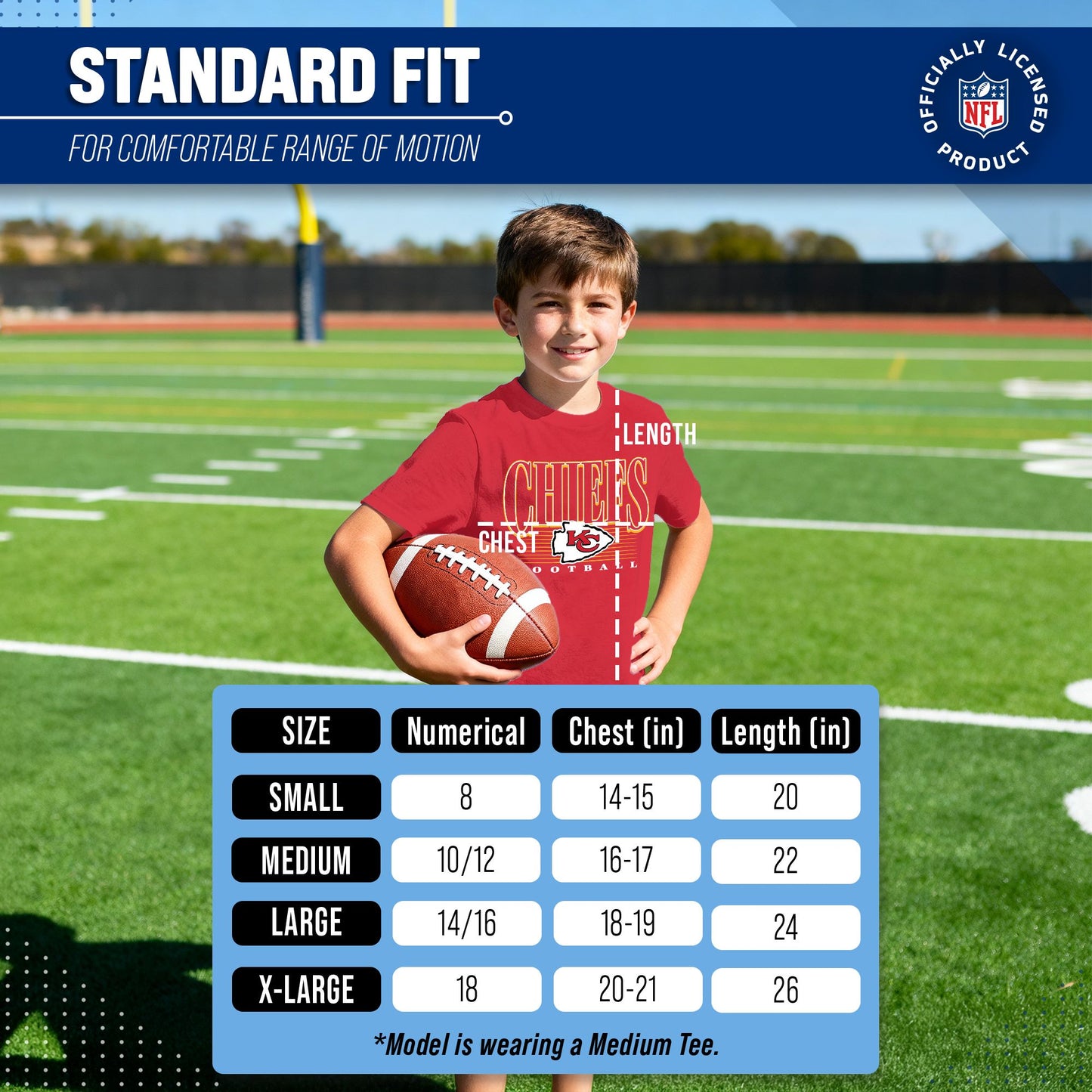 Kansas City Chiefs NFL Youth Overtime Blueprint Football T-Shirt Unisex Tag Free Comfortable - Red