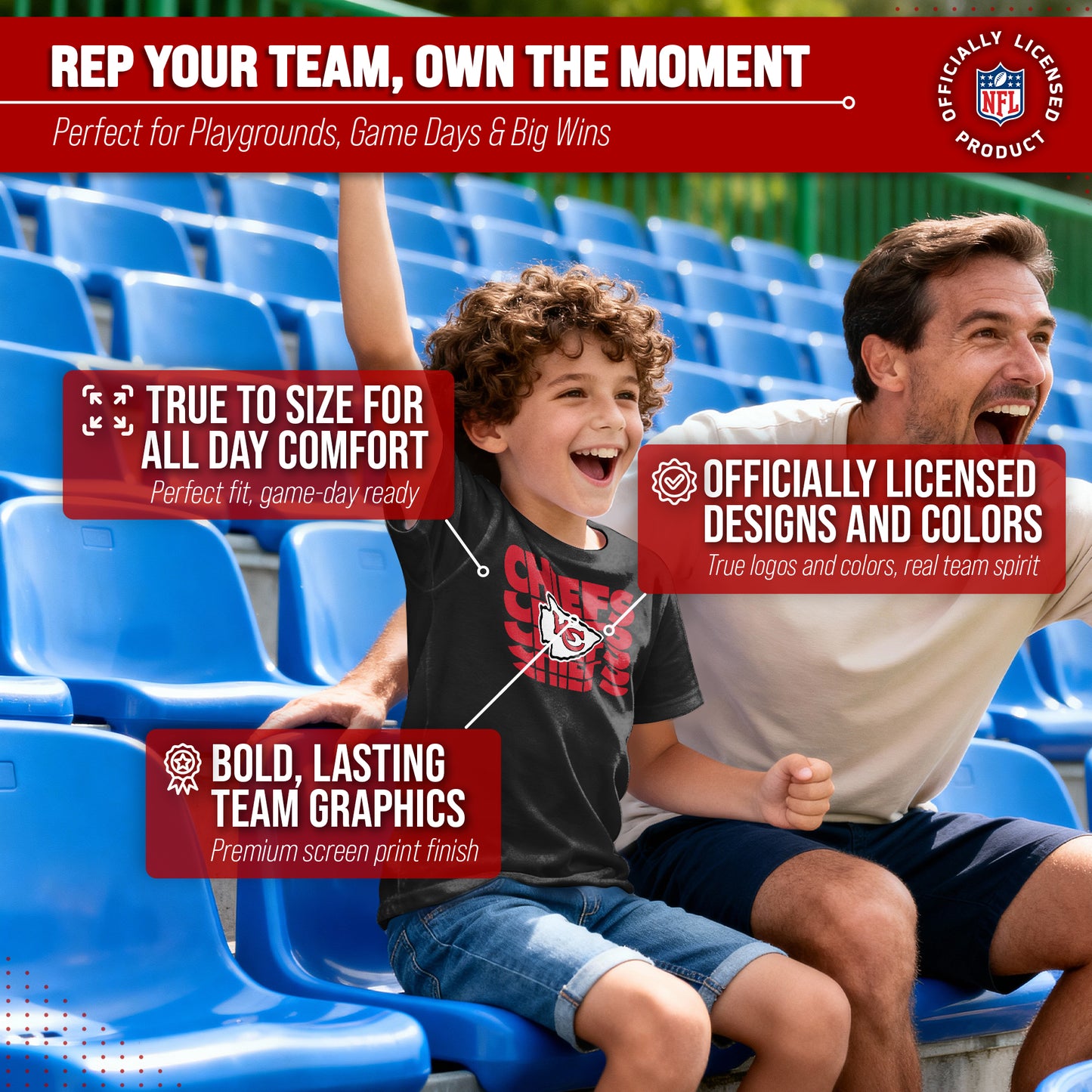 Kansas City Chiefs NFL Youth Repeating Logo Football T-Shirt Unisex Tag Free Comfortable - Black