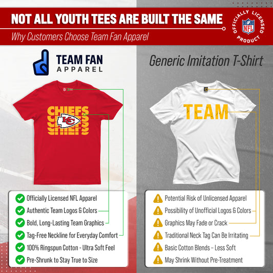 Kansas City Chiefs NFL Youth Repeating Logo Football T-Shirt Unisex Tag Free Comfortable - Red