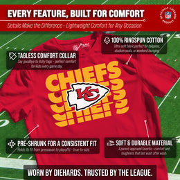 Kansas City Chiefs NFL Youth Repeating Logo Football T-Shirt Unisex Tag Free Comfortable - Red