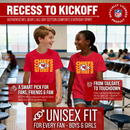 Kansas City Chiefs NFL Youth Repeating Logo Football T-Shirt Unisex Tag Free Comfortable - Red