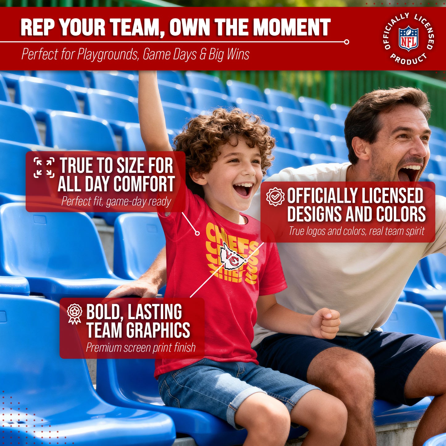 Kansas City Chiefs NFL Youth Repeating Logo Football T-Shirt Unisex Tag Free Comfortable - Red