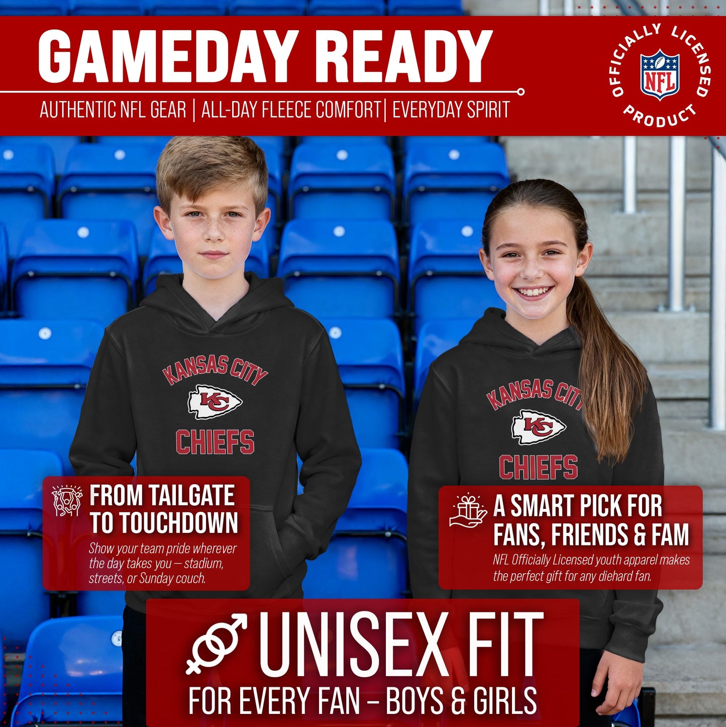 Kansas City Chiefs NFL Youth Gameday Hooded Sweatshirt - Black