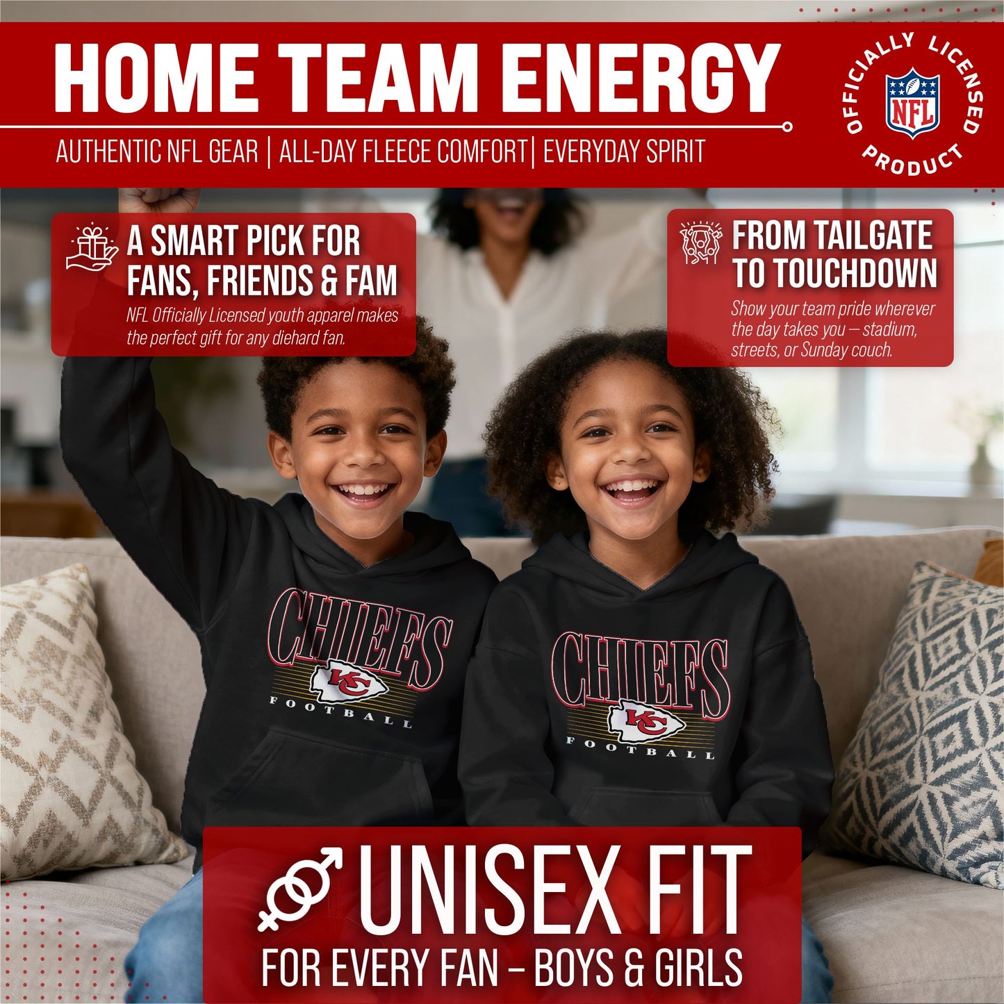 Kansas City Chiefs NFL Youth Overtime Blueprint Football Fleece Hooded Sweatshirt - Black