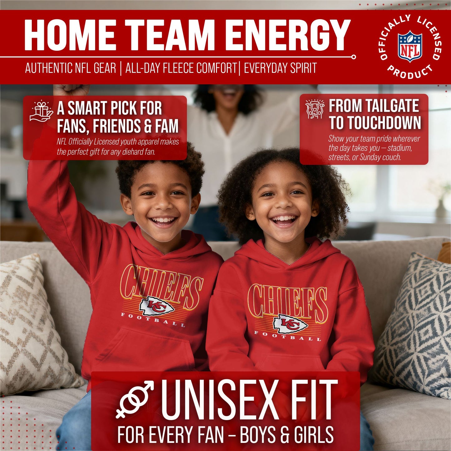 Kansas City Chiefs NFL Youth Overtime Blueprint Football Fleece Hooded Sweatshirt - Red