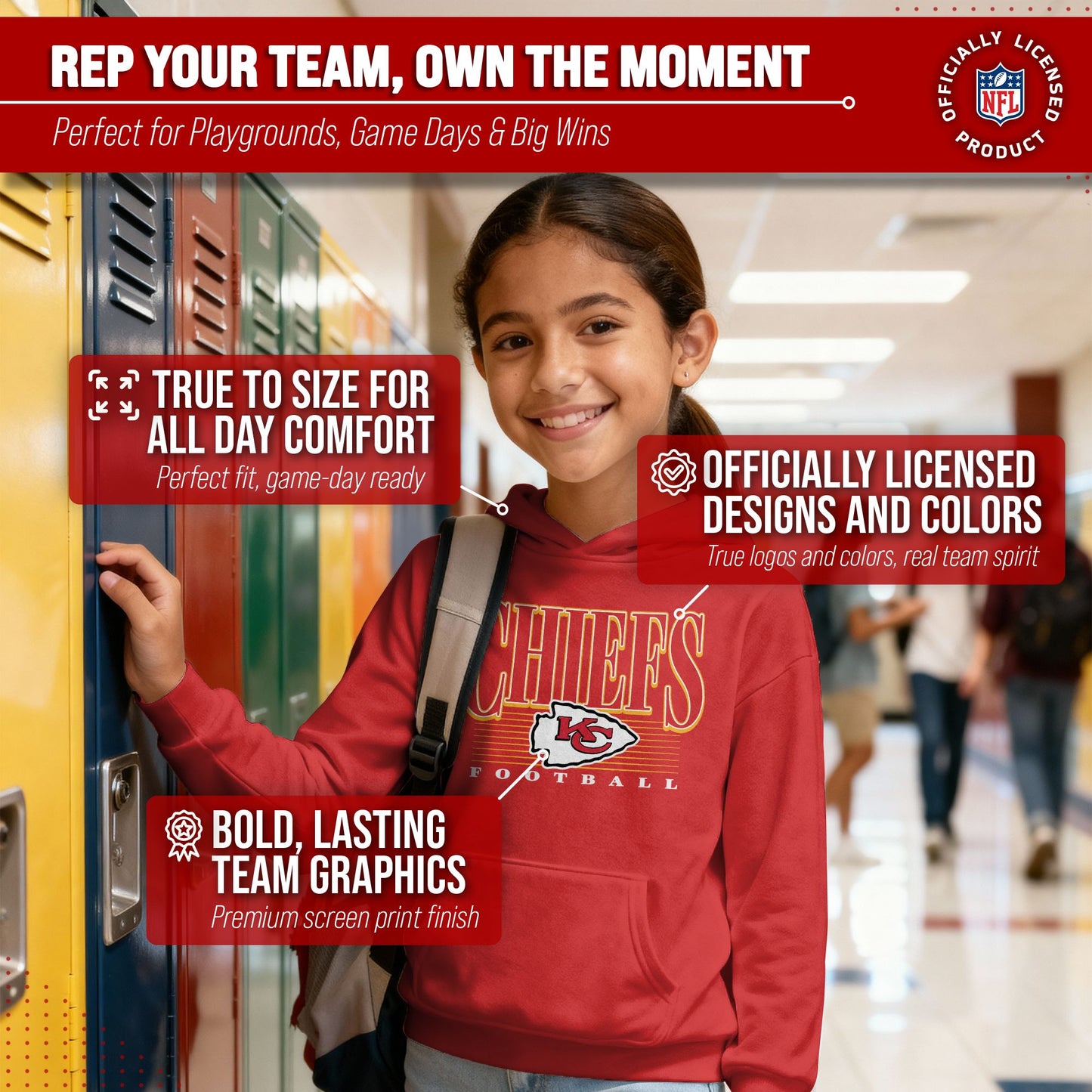 Kansas City Chiefs NFL Youth Overtime Blueprint Football Fleece Hooded Sweatshirt - Red