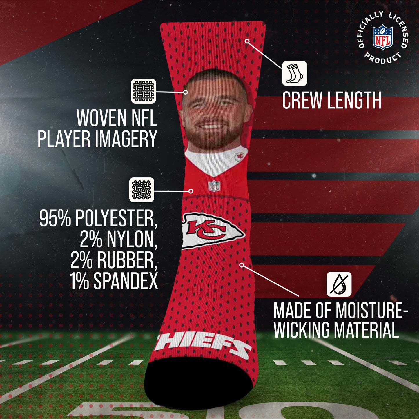 Kansas City Chiefs NFL Youth Roster Player Crew Socks - Red