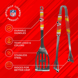 Kansas City Chiefs NFL Two Piece Grilling Tools Set with 2 Magnet Chip Clips - Chrome