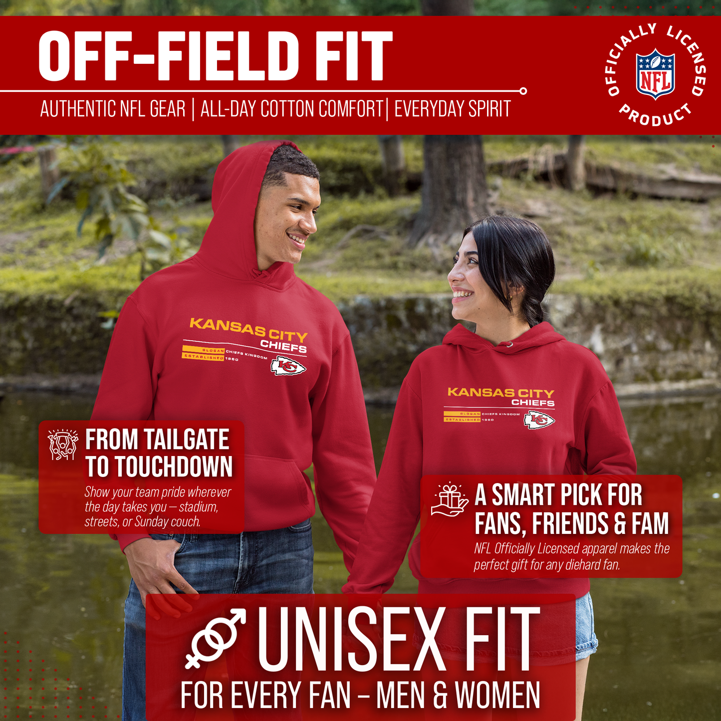 Kansas City Chiefs Adult NFL Speed Stat Sheet Fleece Hooded Sweatshirt - Red