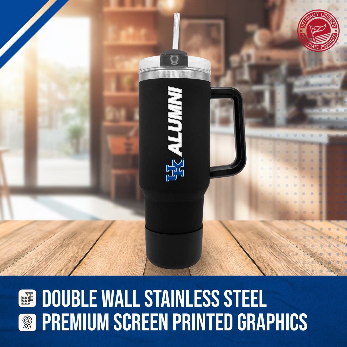 Kentucky Wildcats Collegiate 40oz Stainless Steel Travel Tumbler with Handle for Alumni - Black