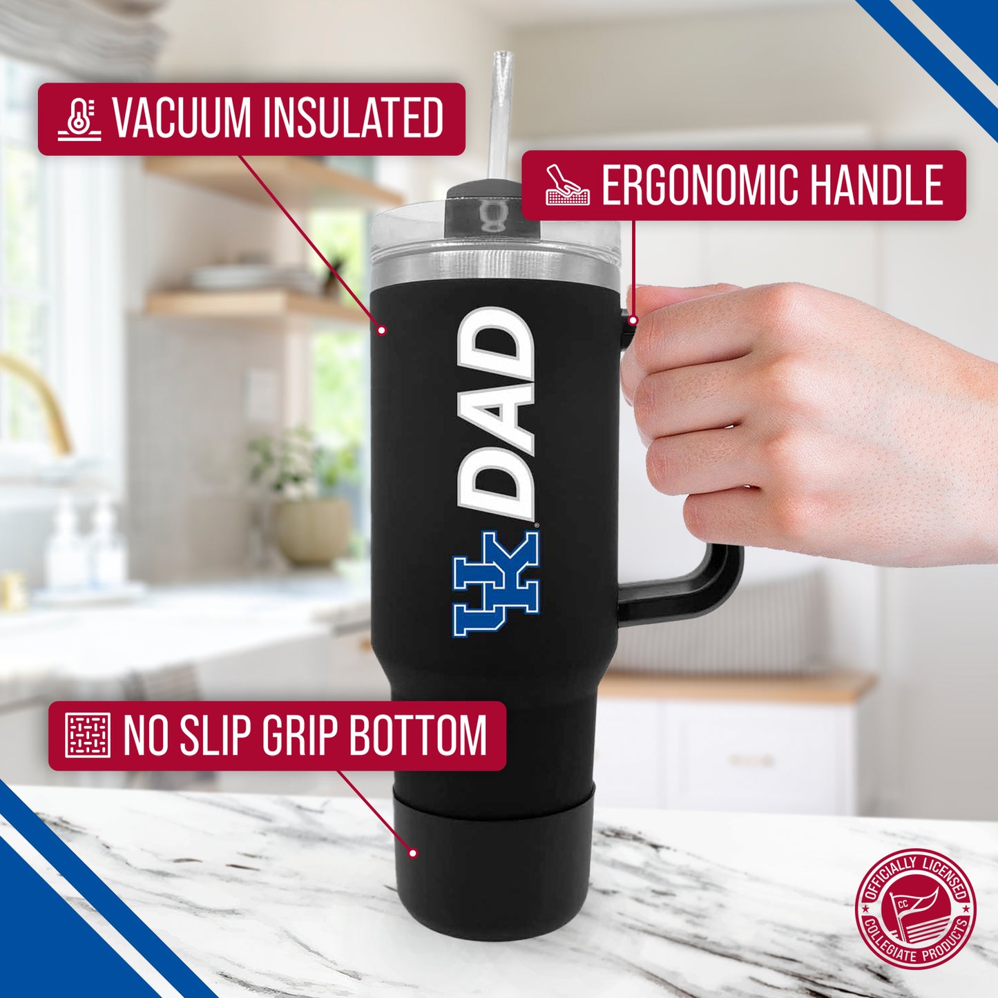 Kentucky Wildcats Collegiate 40oz Stainless Steel Travel Tumbler with Handle for Dad - Black
