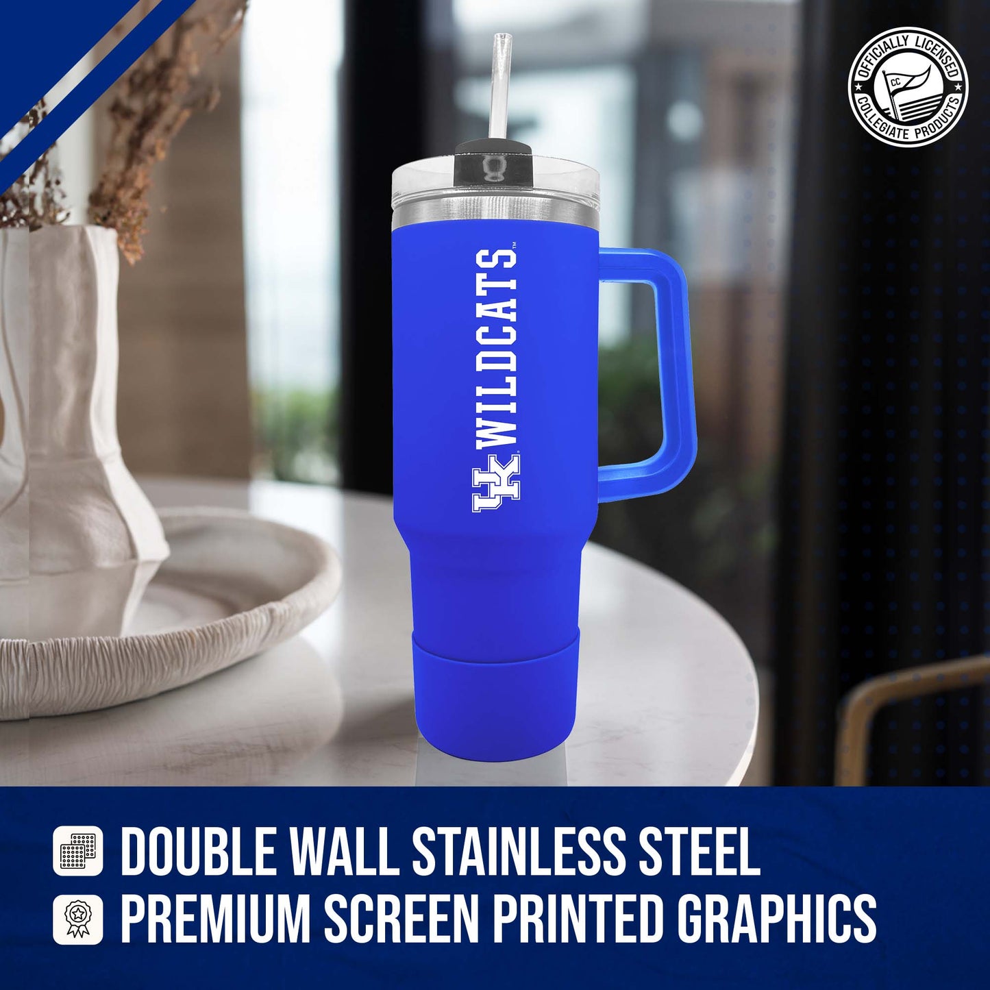 Kentucky Wildcats College & University 40 oz Travel Tumbler With Handle - Royal