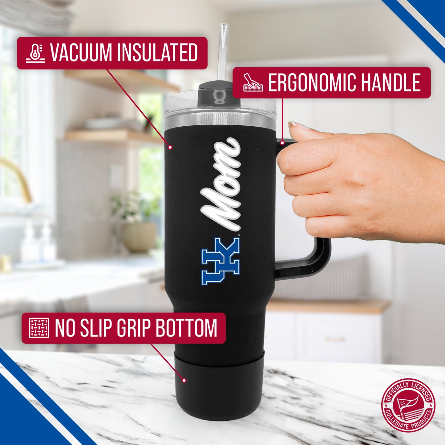 Kentucky Wildcats Collegiate 40oz Stainless Steel Travel Tumbler with Handle for Mom - Black
