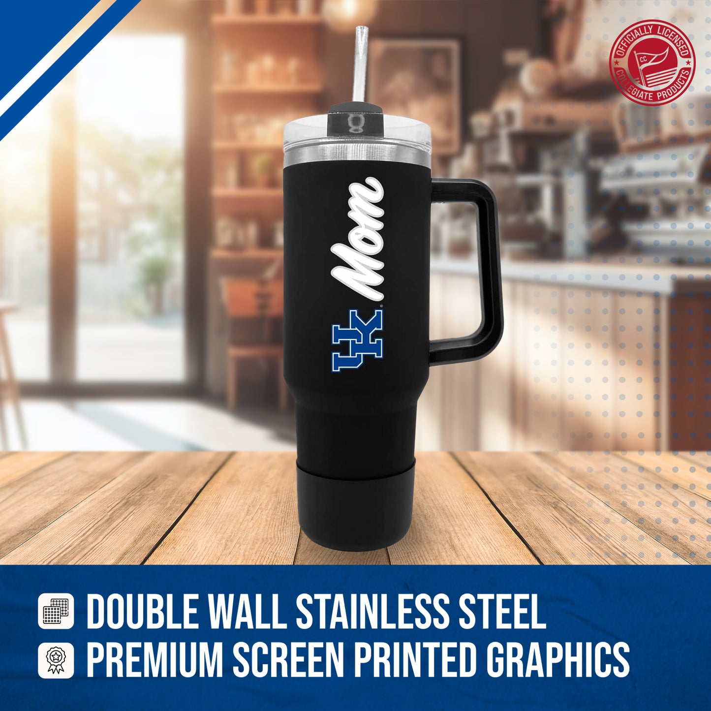 Kentucky Wildcats Collegiate 40oz Stainless Steel Travel Tumbler with Handle for Mom - Black