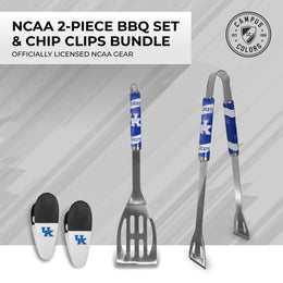 Kentucky Wildcats Collegiate University Two Piece Grilling Tools Set with 2 Magnet Chip Clips - Chrome