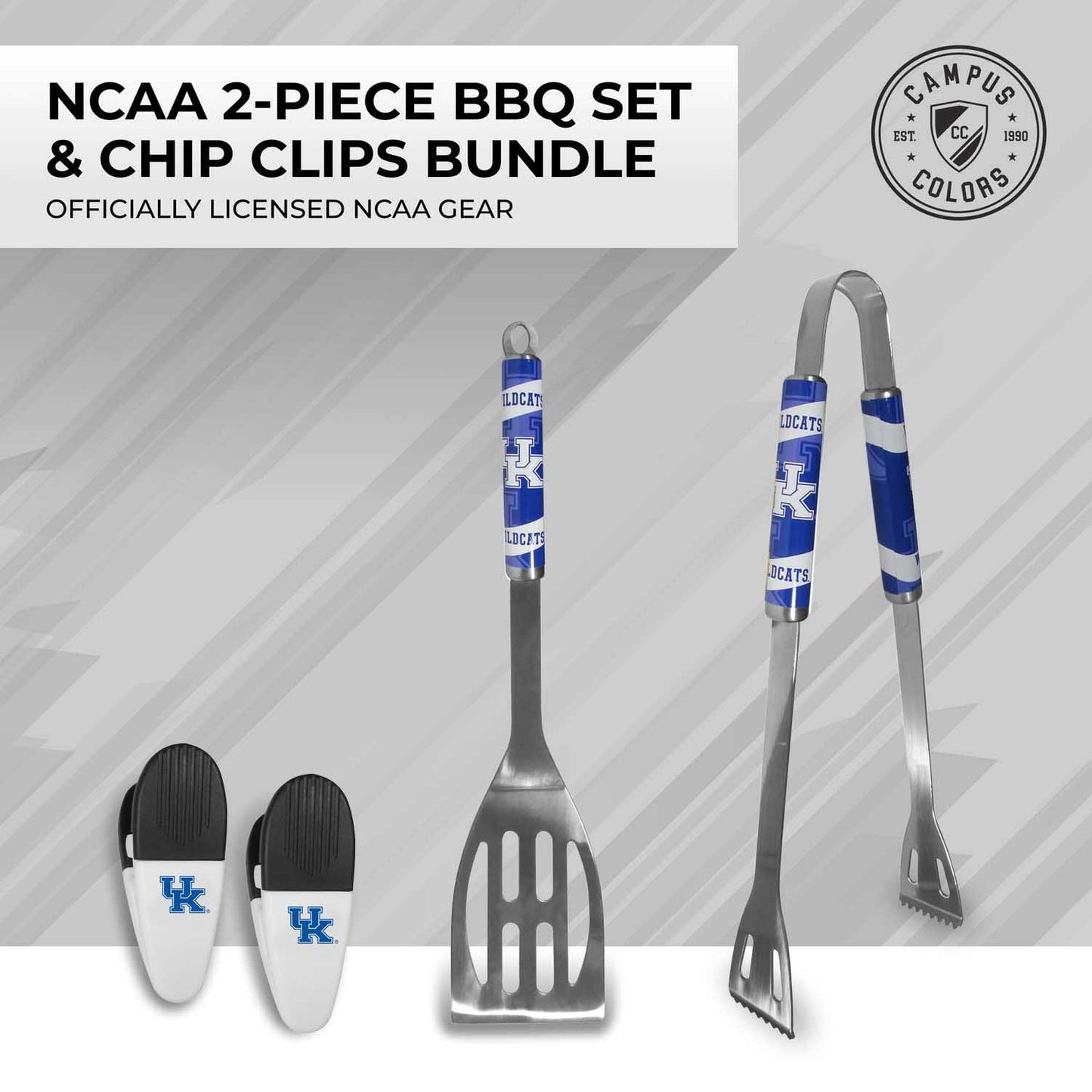 Kentucky Wildcats Collegiate University Two Piece Grilling Tools Set with 2 Magnet Chip Clips - Chrome