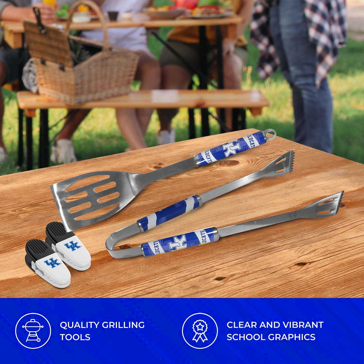 Kentucky Wildcats Collegiate University Two Piece Grilling Tools Set with 2 Magnet Chip Clips - Chrome
