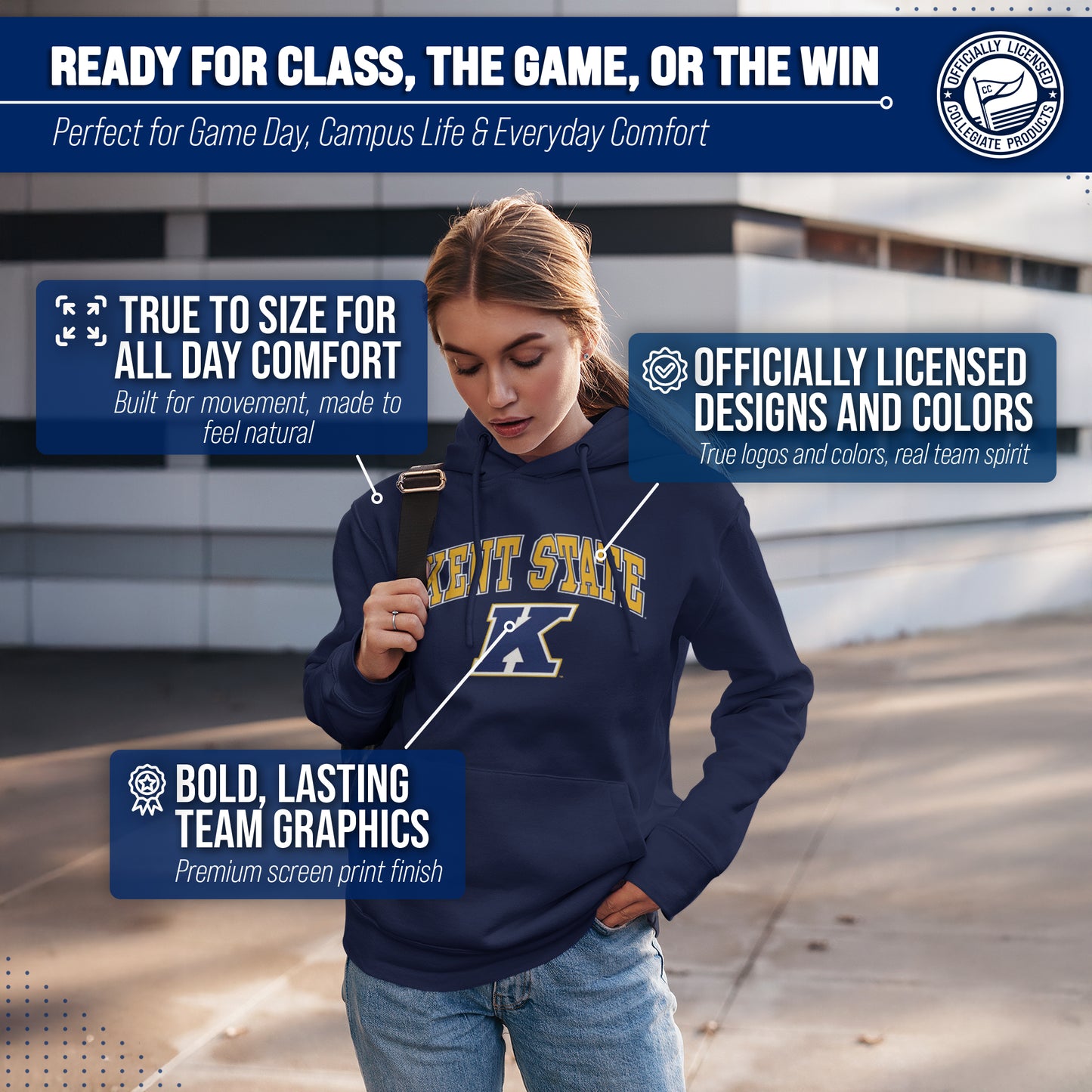 Kent State Golden Flashes Adult Arch & Logo Soft Style Gameday Hooded Sweatshirt - Navy