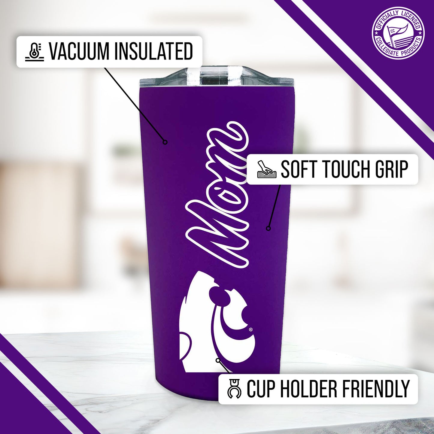 Kansas State Wildcats NCAA Stainless Steel Travel Tumbler for Mom - Purple
