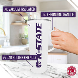Kansas State Wildcats NCAA Stainless Steel 20oz Roadie With Handle & Dual Option Lid With Straw - White