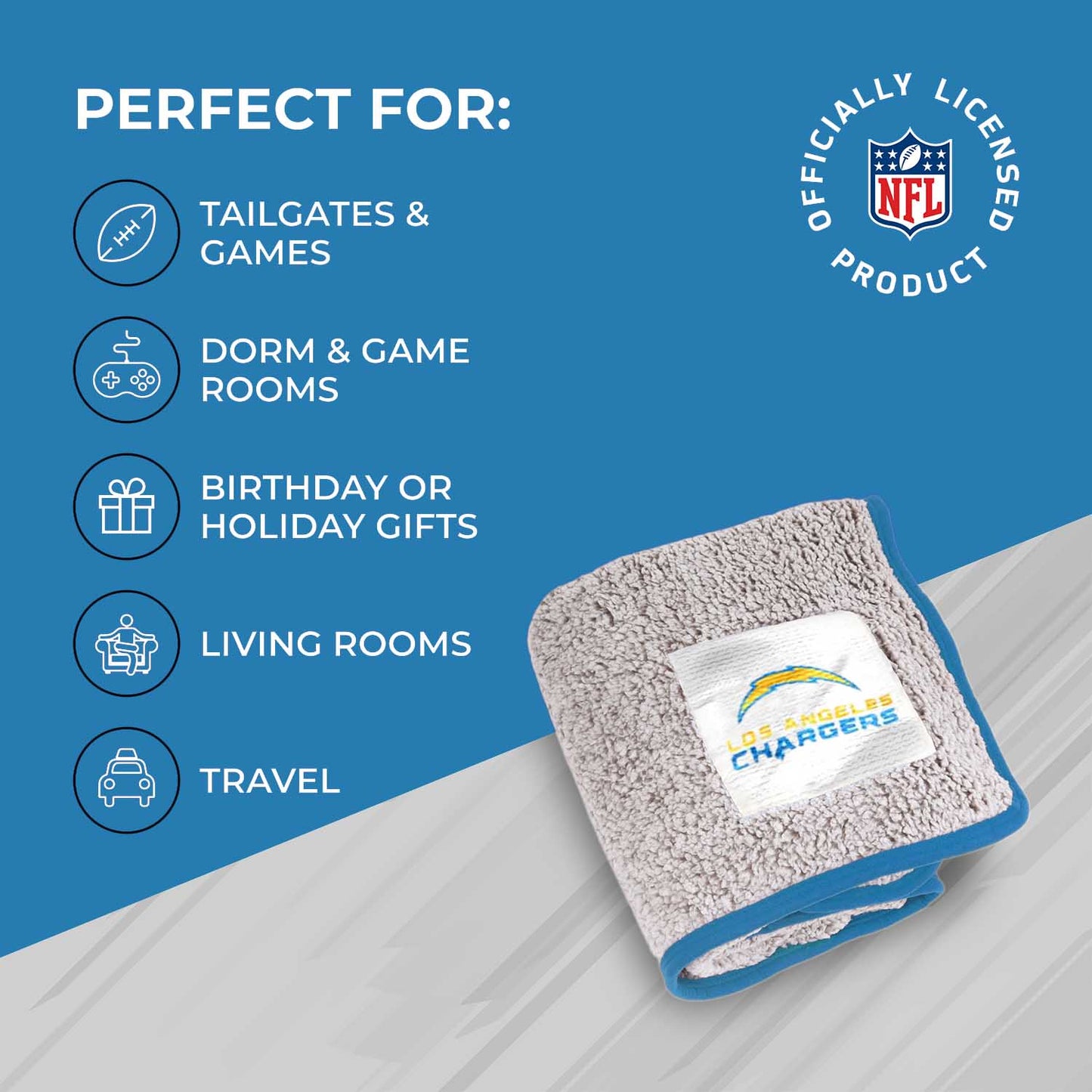 Los Angeles Chargers NFL Silk Touch Sherpa Throw Blanket - Light Blue