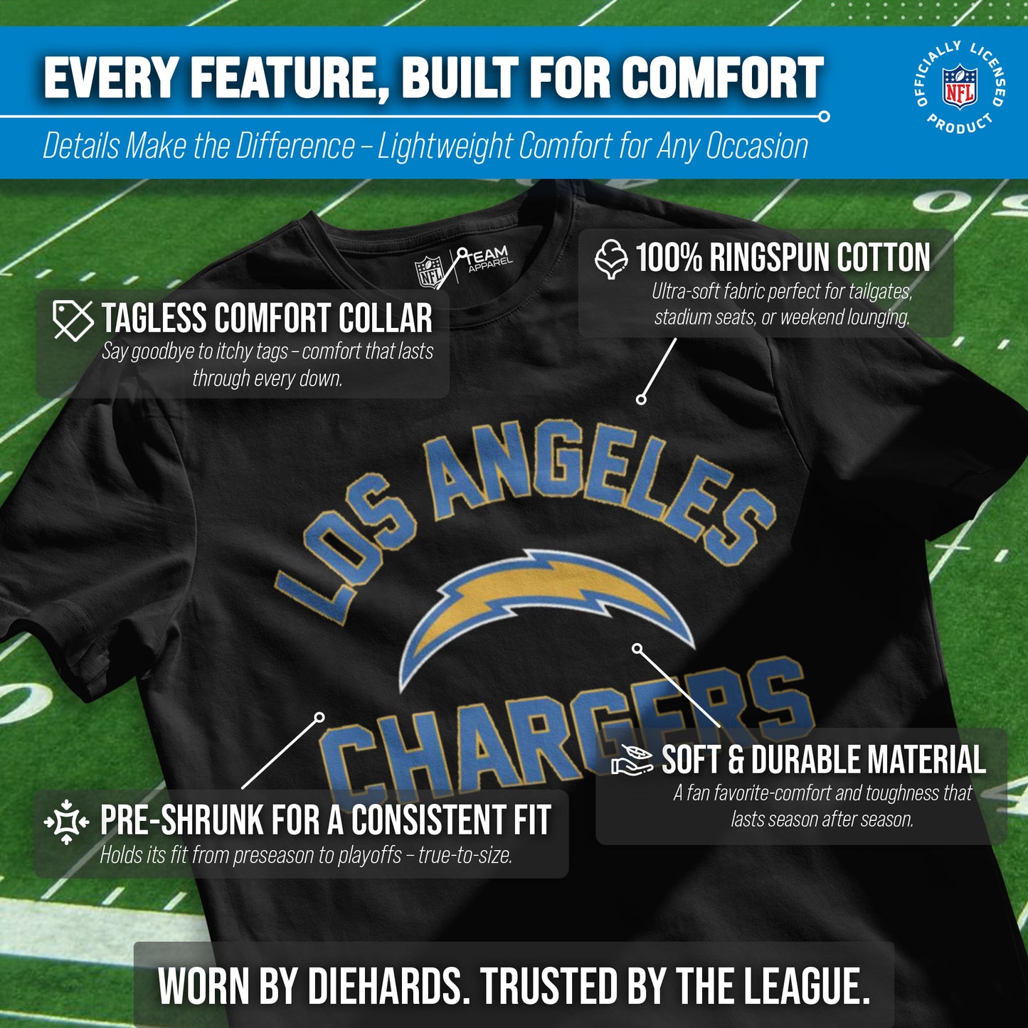 Los Angeles Chargers NFL Adult Gameday T-Shirt - Black