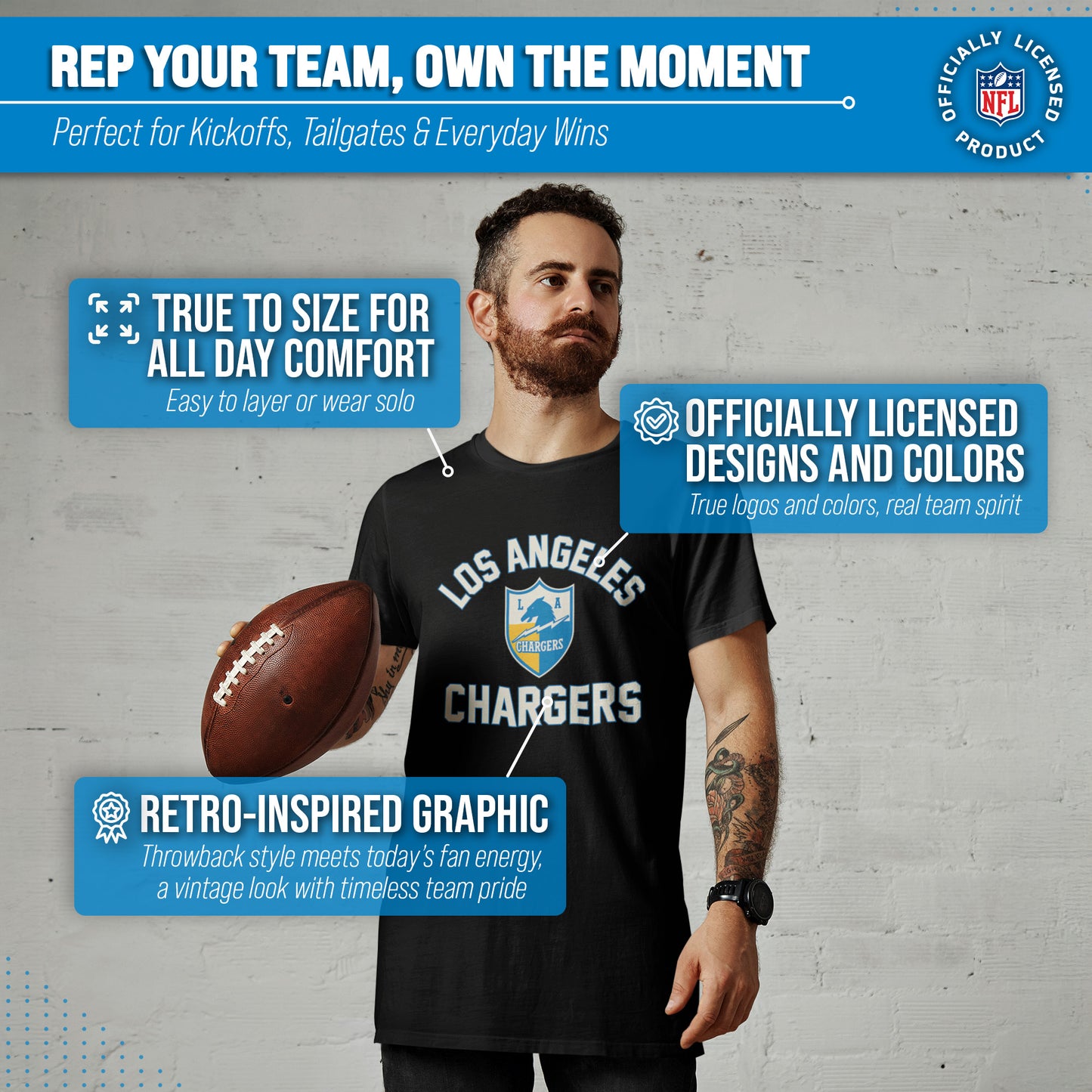 Los Angeles Chargers NFL Adult Retro Gameday Unisex T-Shirt - Black