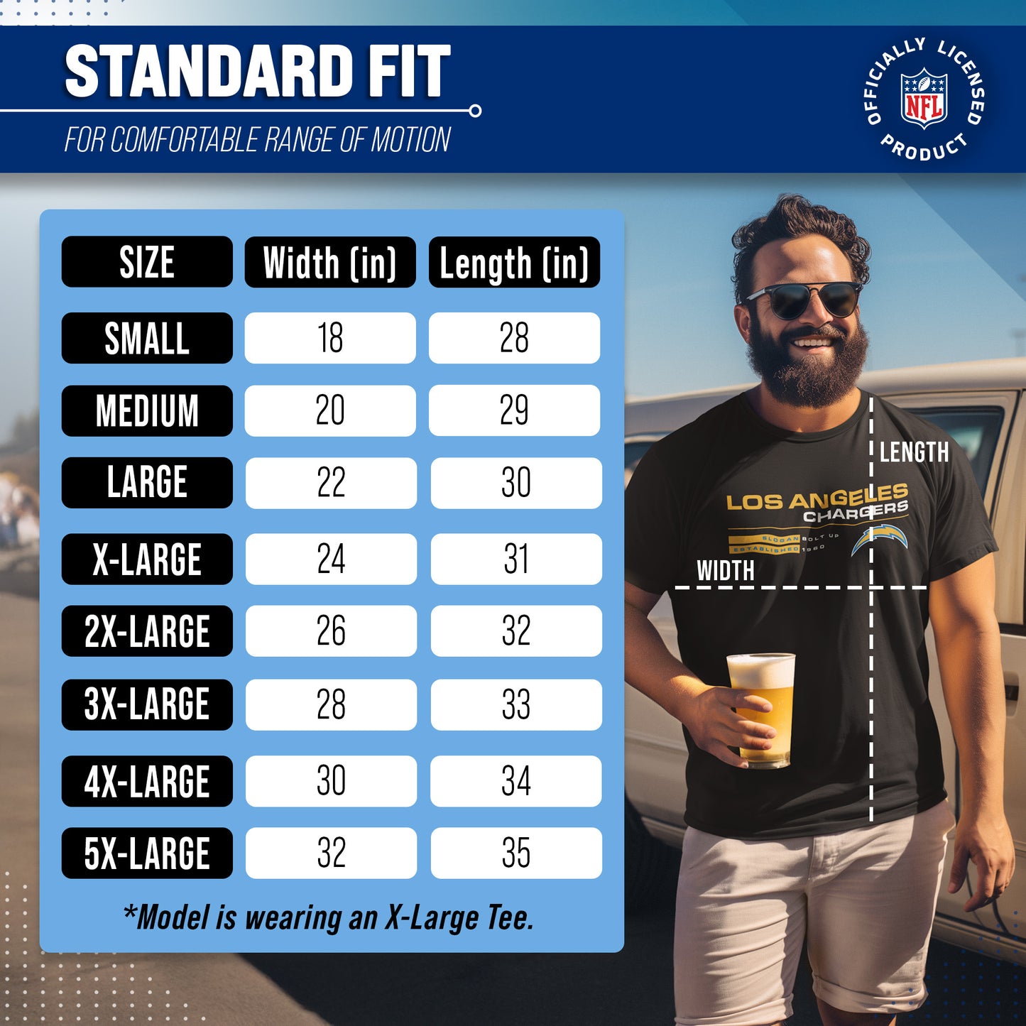 Los Angeles Chargers Adult NFL Speed Stat Sheet T-Shirt - Black