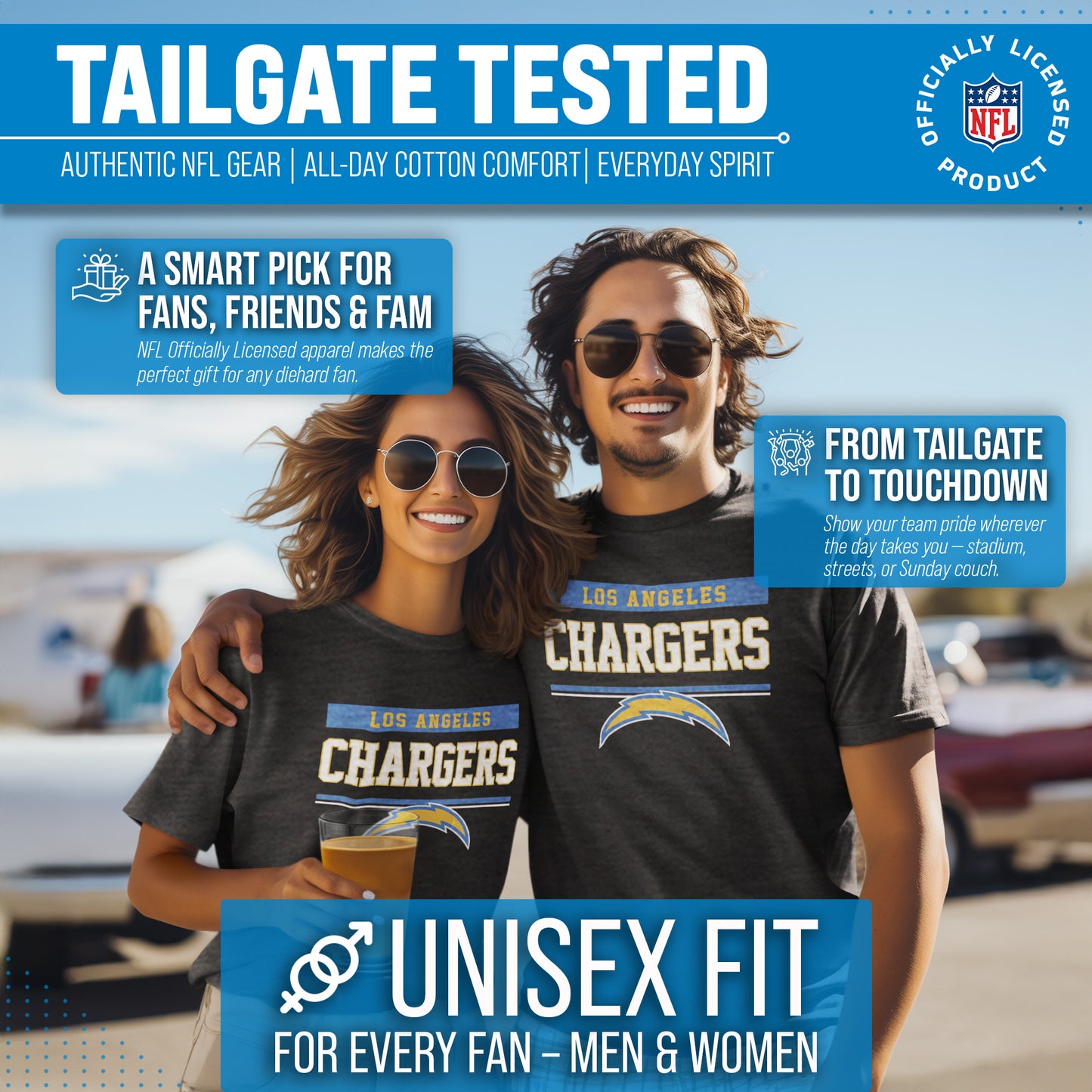 Los Angeles Chargers NFL Adult Team Block Tagless T-Shirt - Charcoal