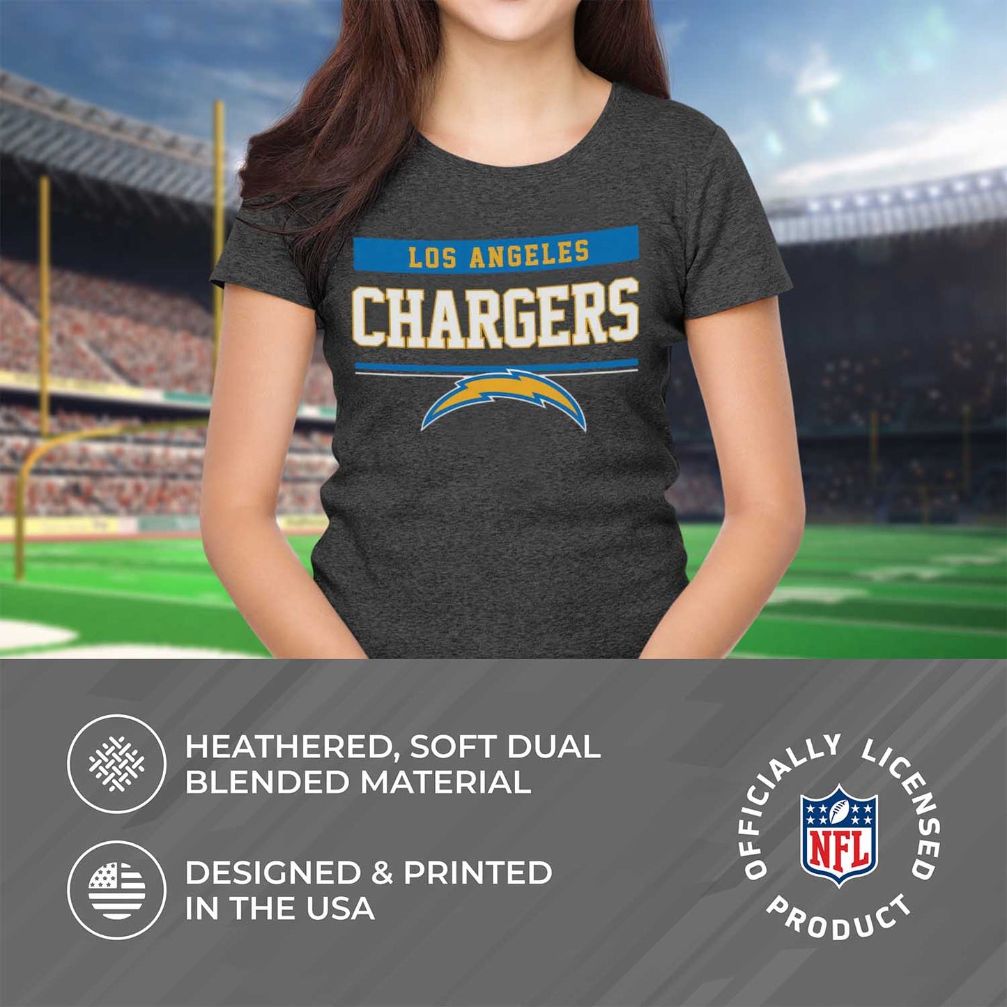 Los Angeles Chargers NFL Women's Team Block Charcoal Tagless T-Shirt - Charcoal