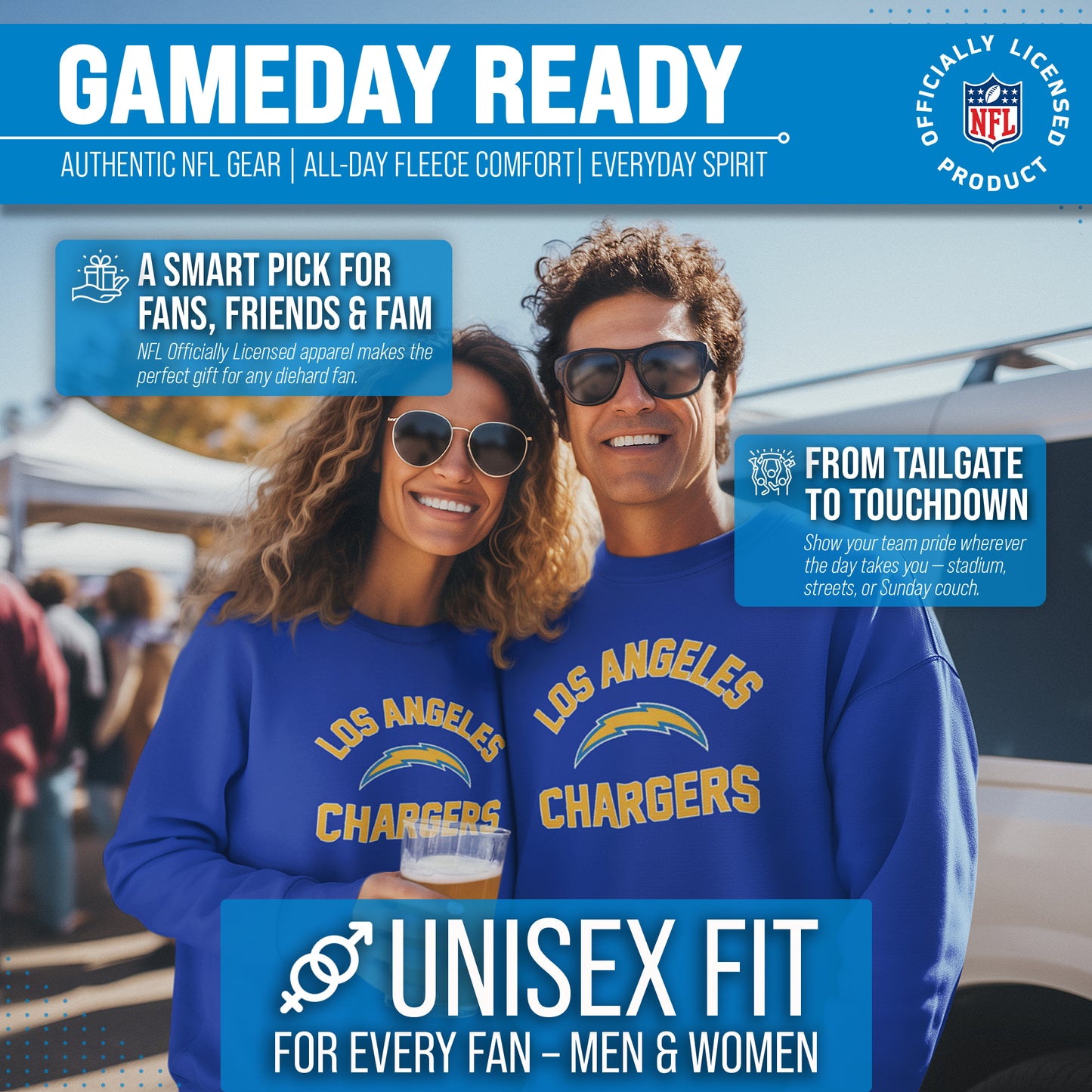 Los Angeles Chargers NFL Adult Gameday Football Crewneck Sweatshirt - Royal