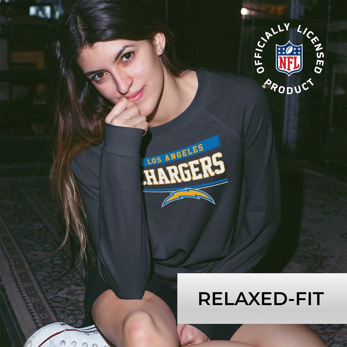 Los Angeles Chargers NFL Womens Charcoal Crew Neck Football Apparel - Charcoal