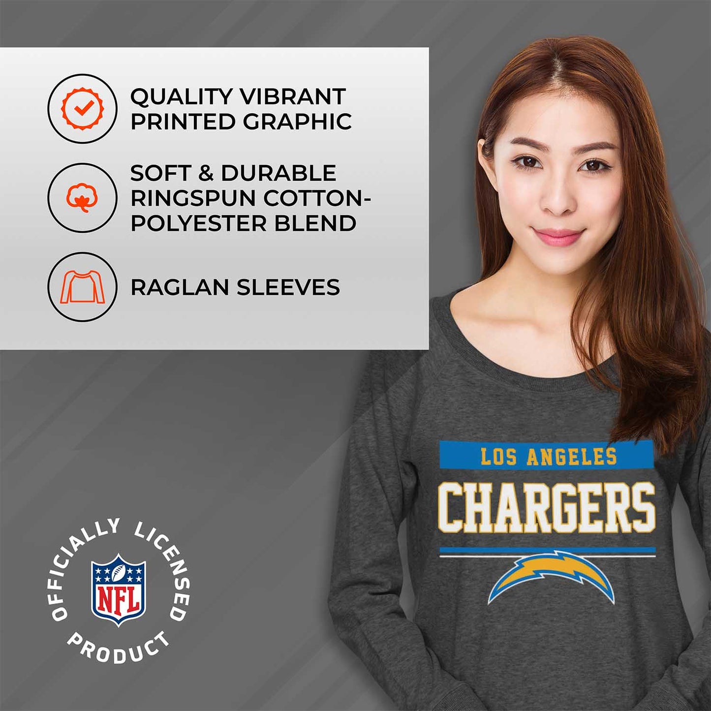 Los Angeles Chargers NFL Womens Charcoal Crew Neck Football Apparel - Charcoal