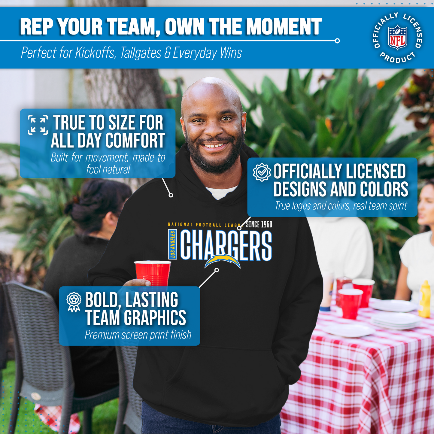 Los Angeles Chargers NFL Adult Unisex Modern Endzone Soft Fleece Hooded Sweatshirt - Black